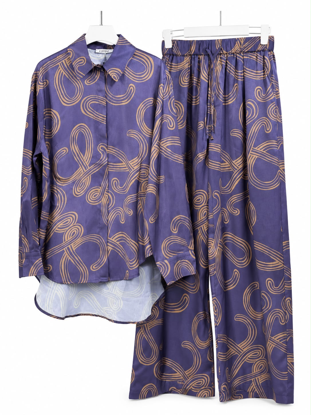 Set satin printed navy blue