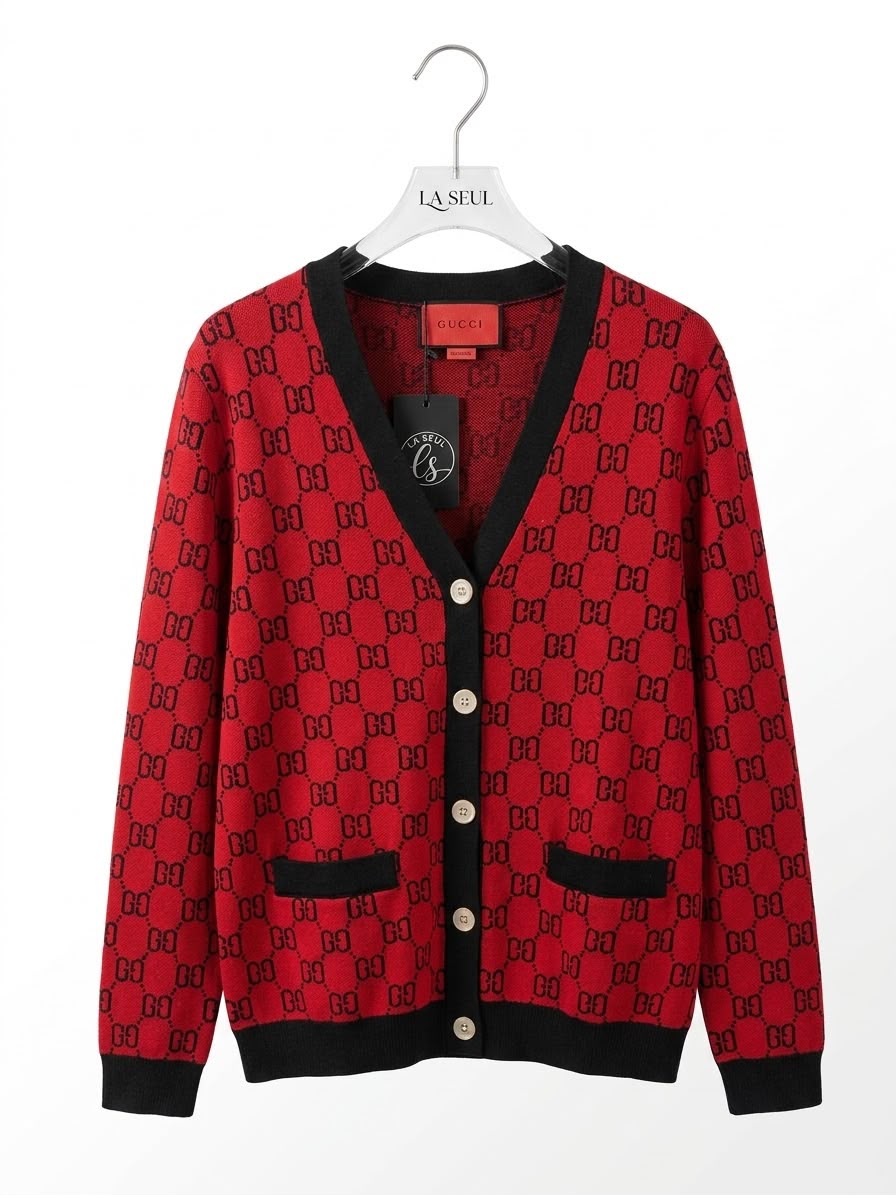 Gucci GG monogram knit cardigan Red and black