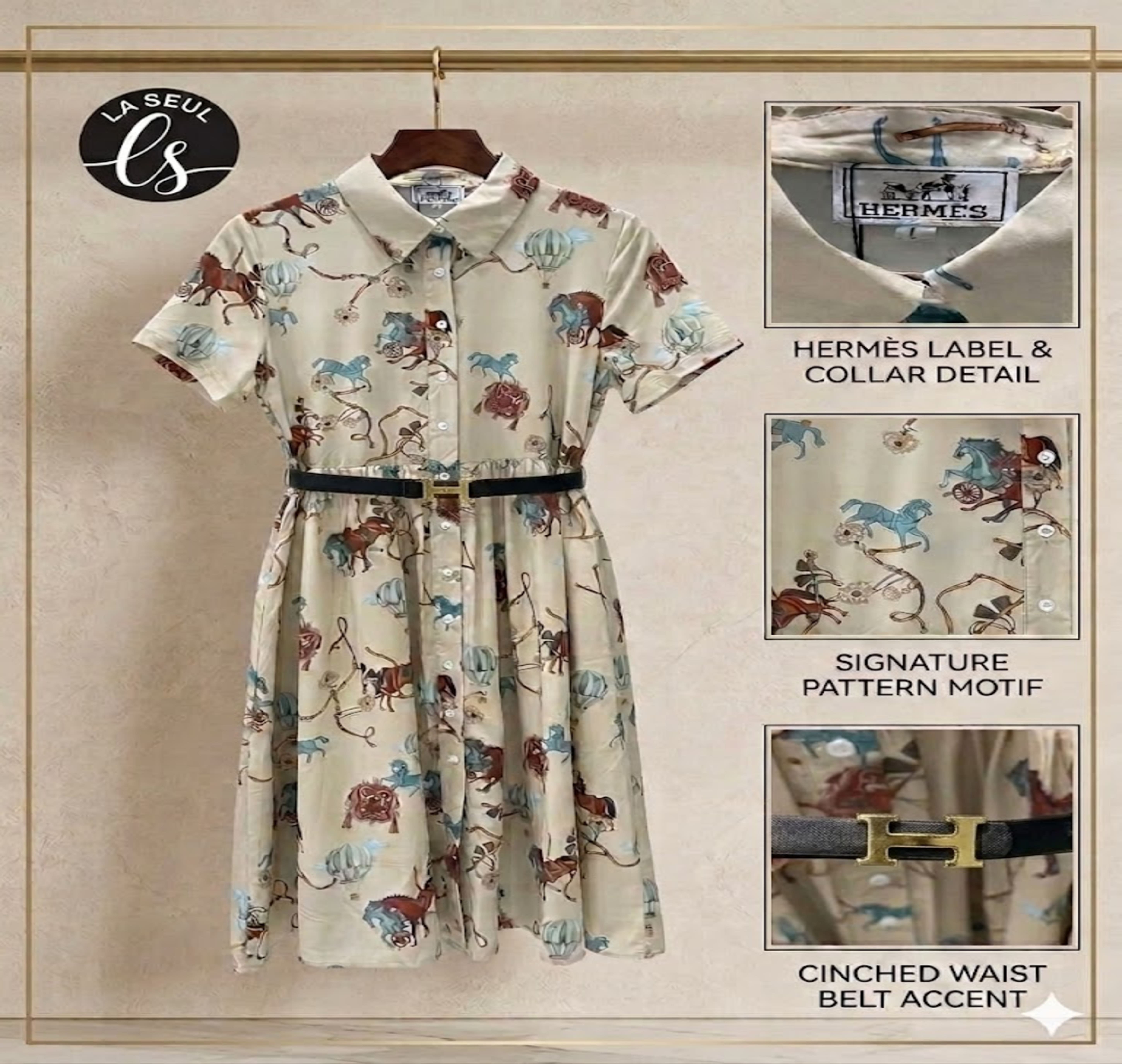 Dress print with slim waist belt