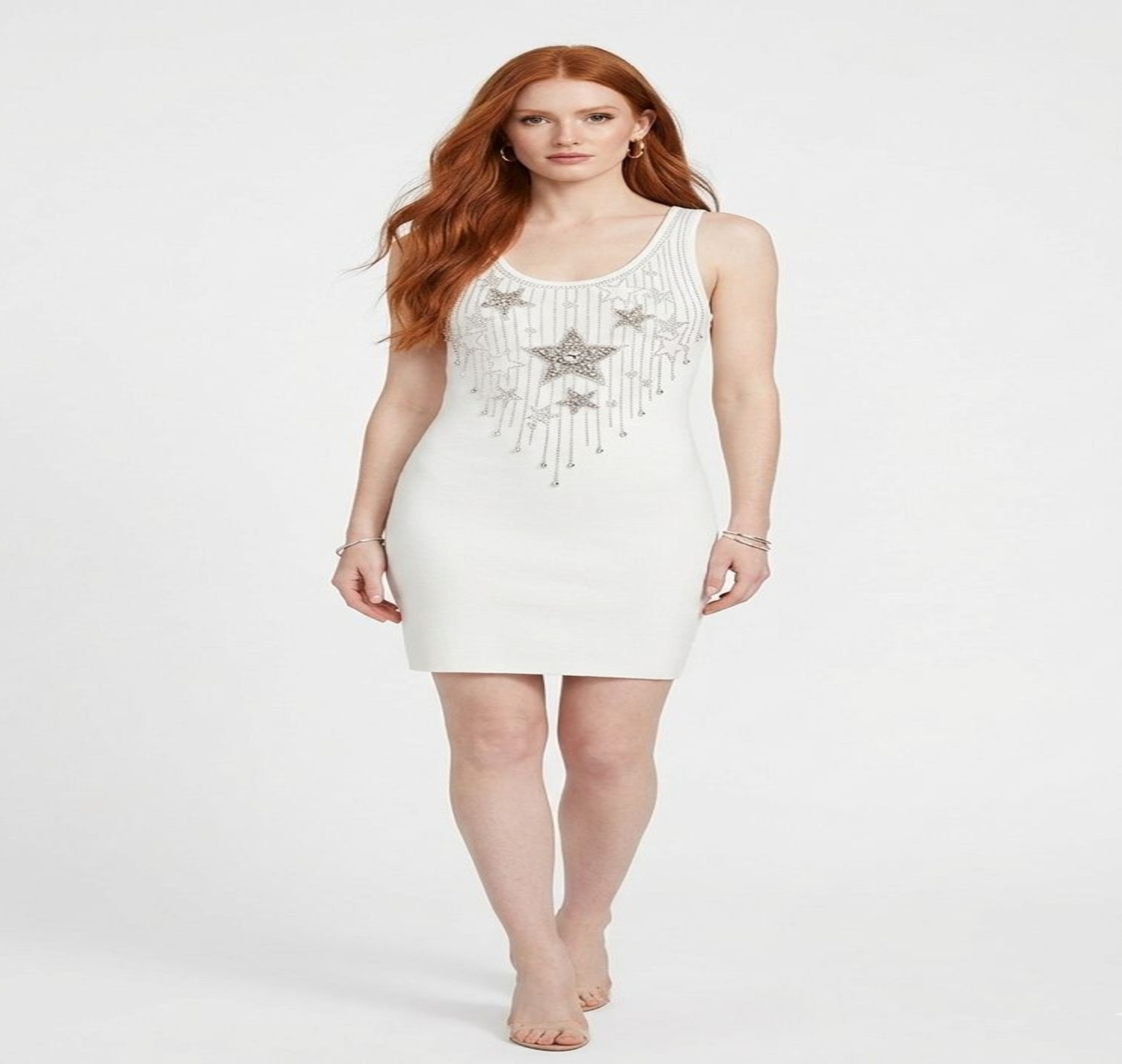 Balmain-Short Dress White Star Silver