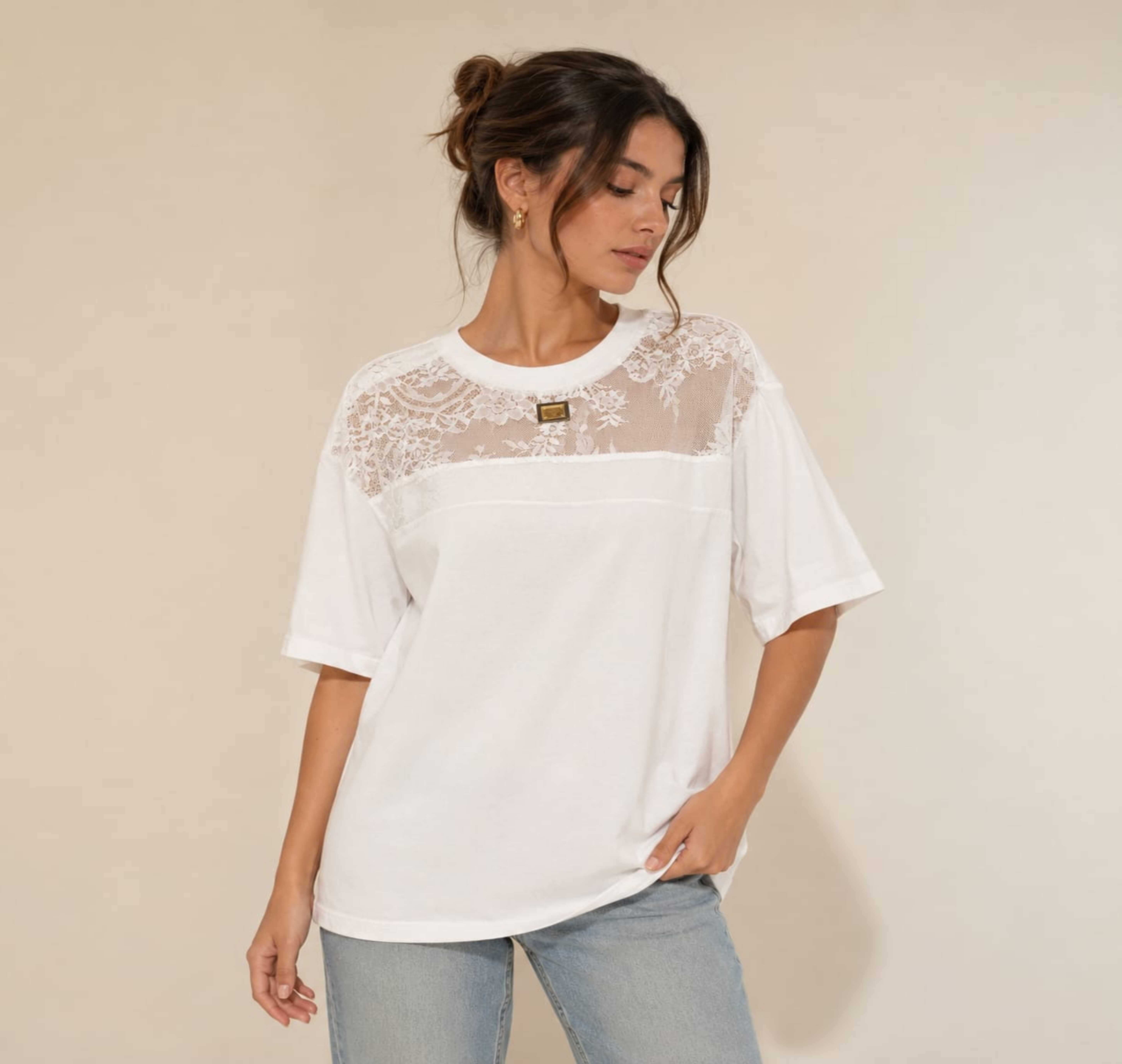 D&G-T-Shirt White Cotton Ruffled