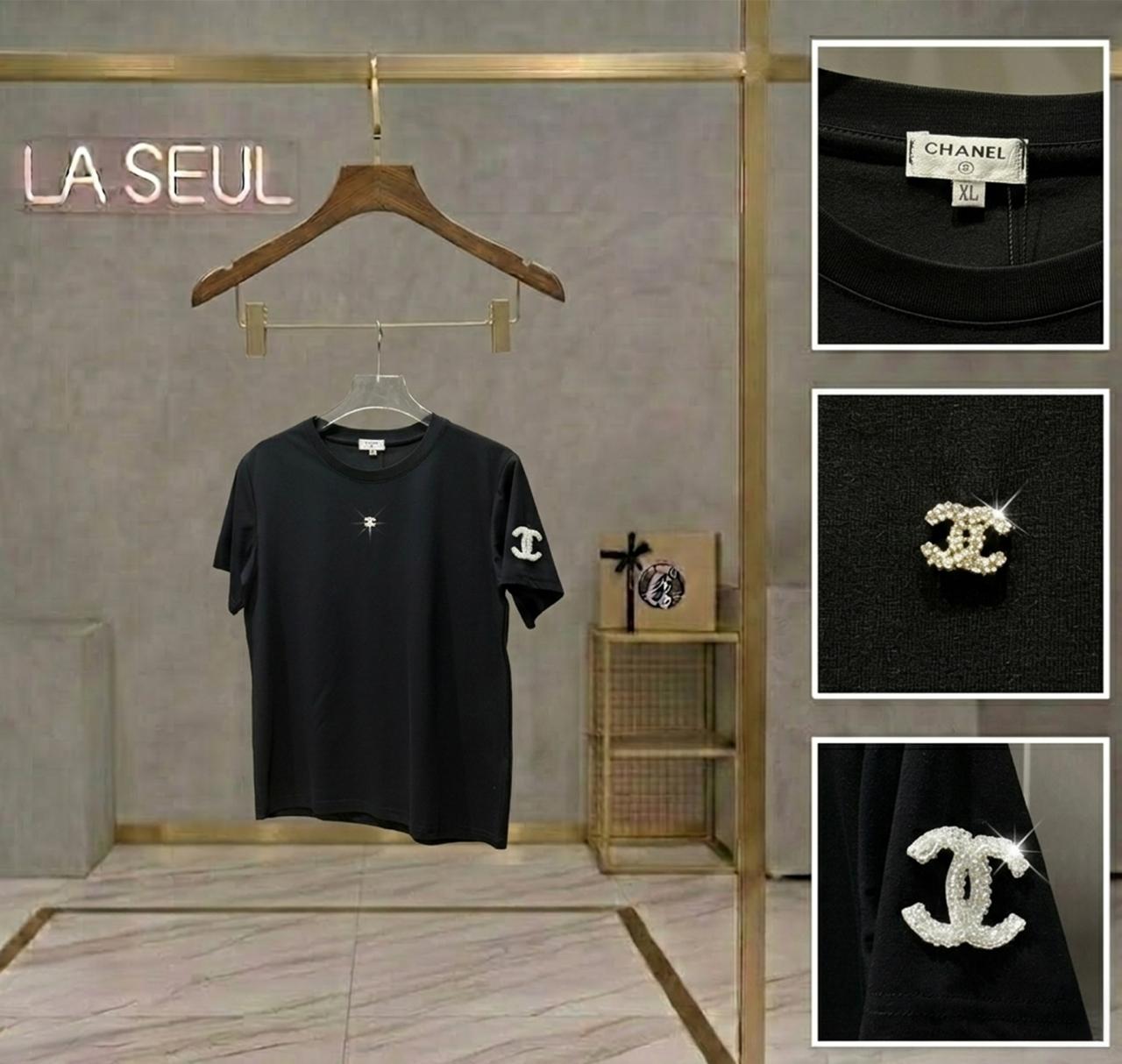 Chanel-T-Shirt Cotton Logo Chanel Silver
