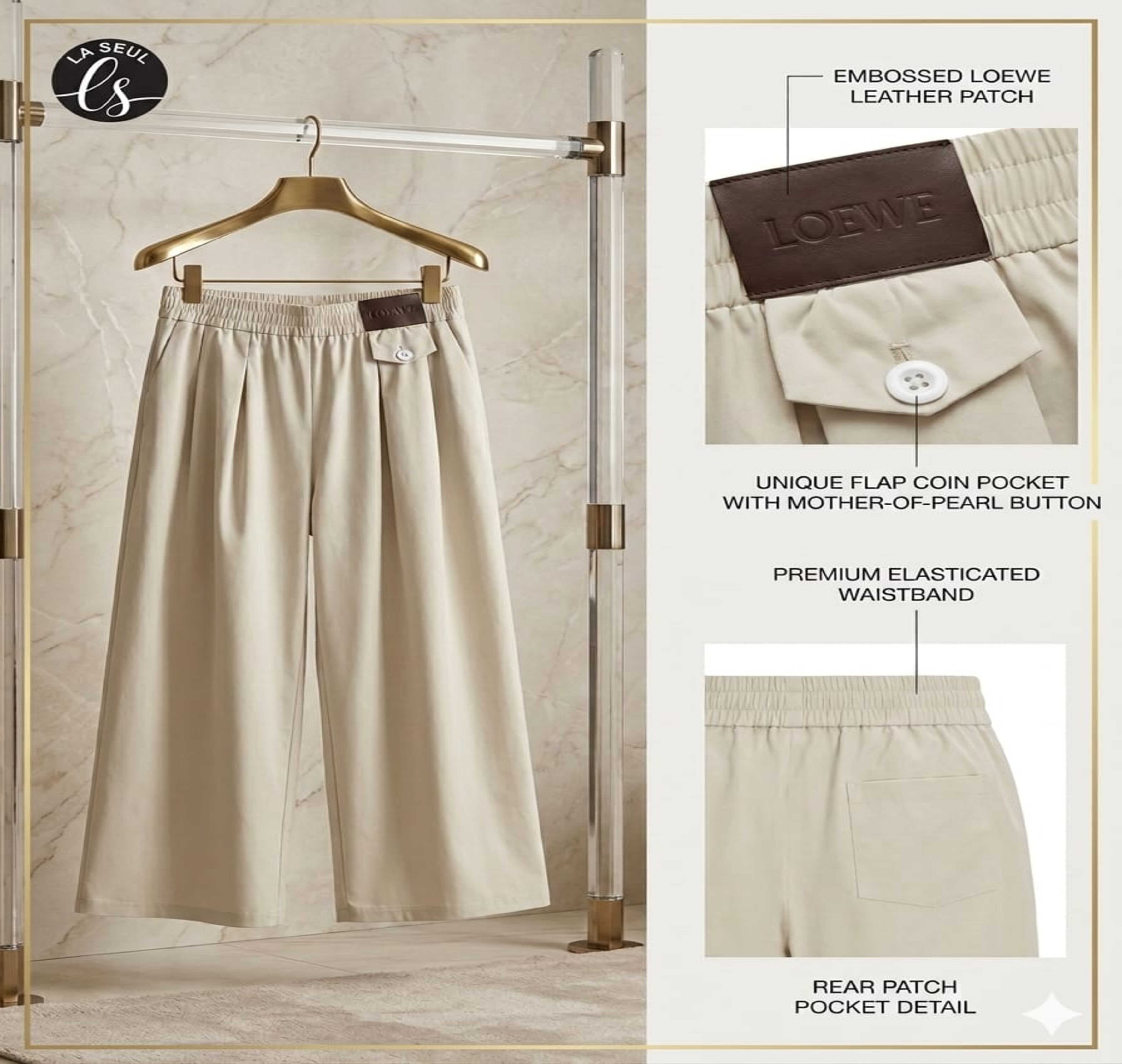 Trousers chic linen off white wide leg