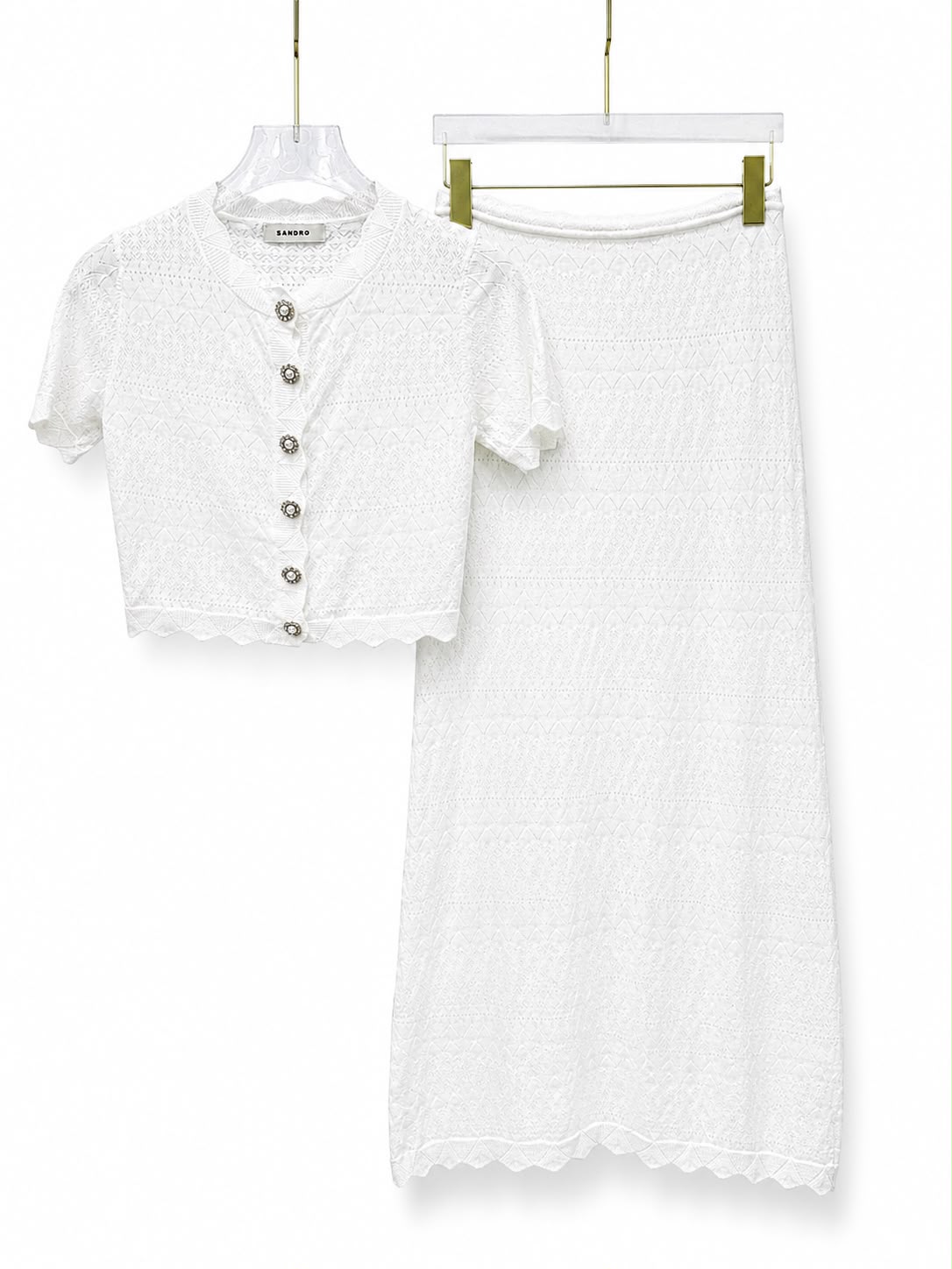 Set skirt white knit s/s cardigan