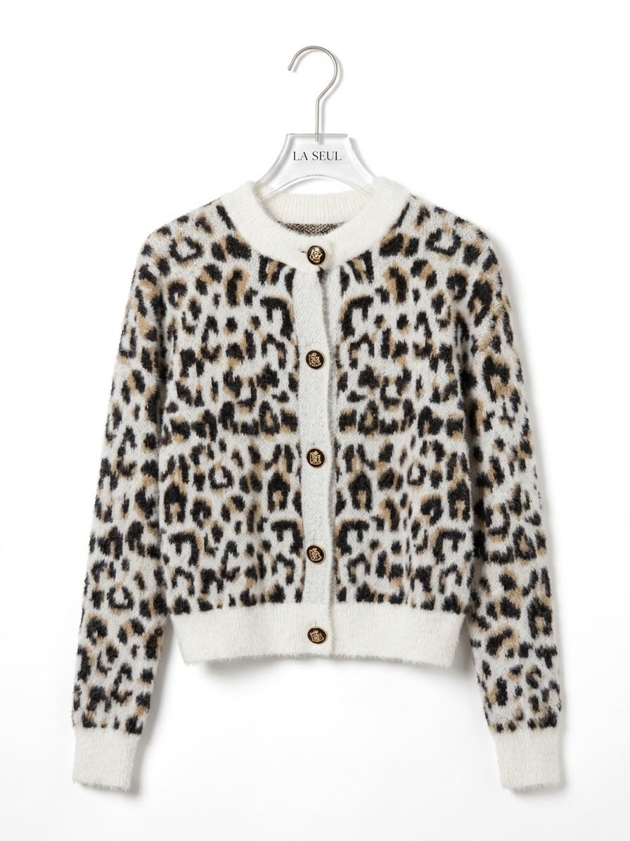 Fuzzy leopard print knit cardigan with cream  Dolce & gbanna