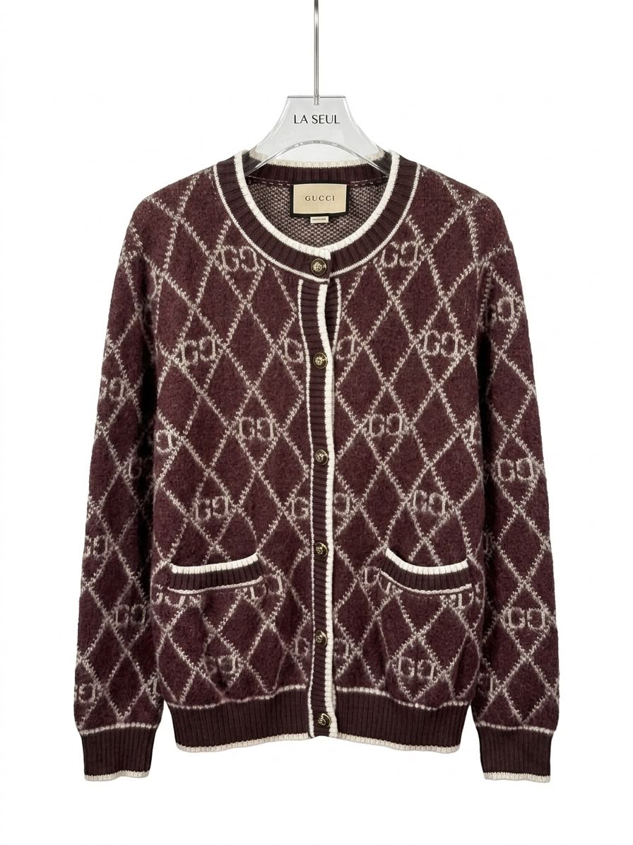 Gucci monogram argyle knit cardigan Burgundy