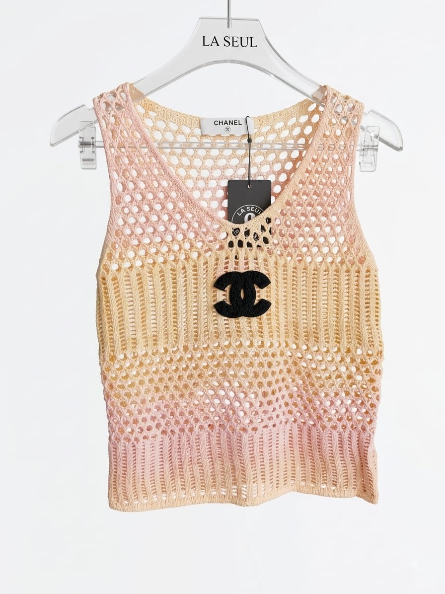 Vest open stitch crochet pink