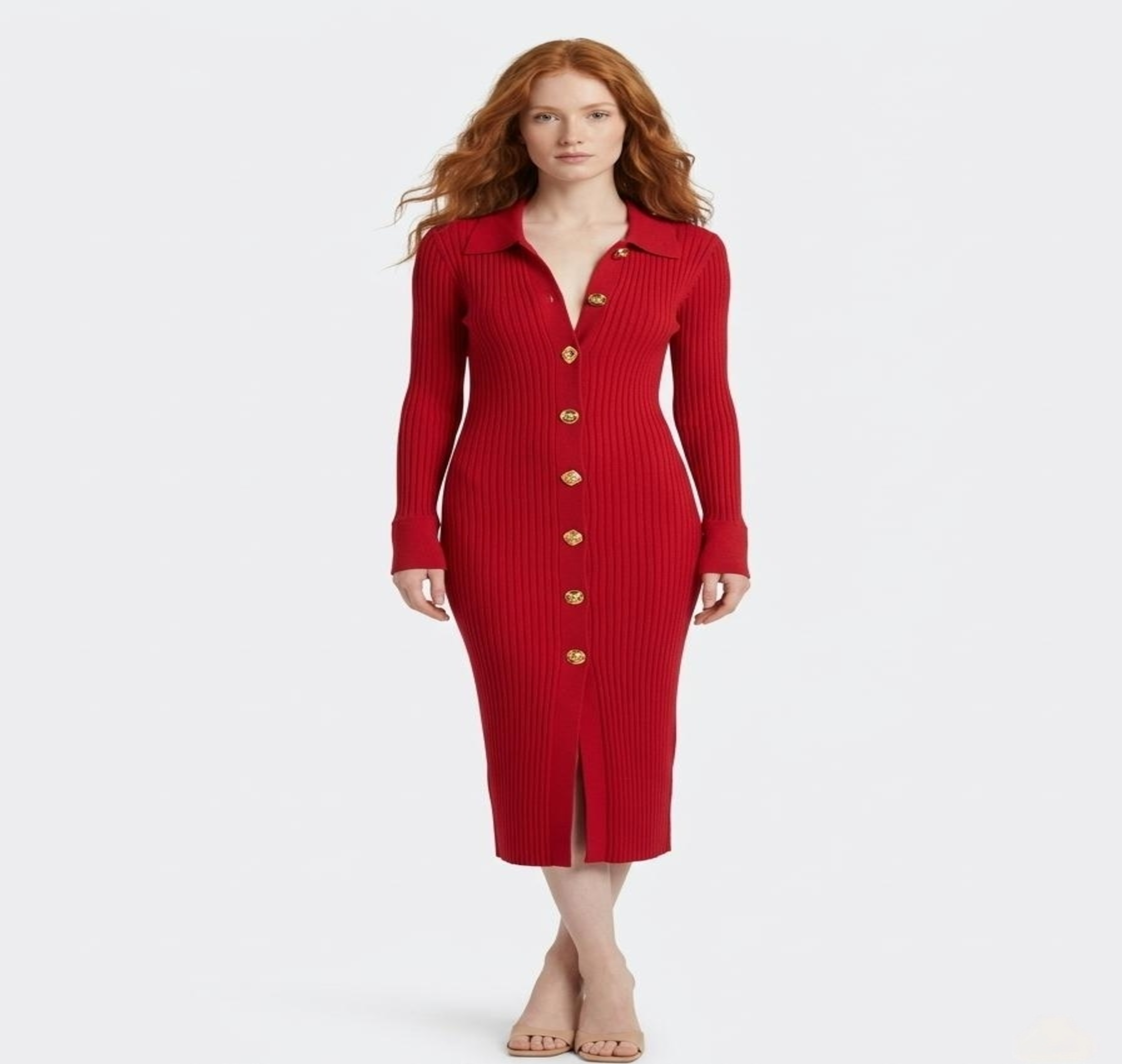 Schiaparelli-Dress Red Button Gold