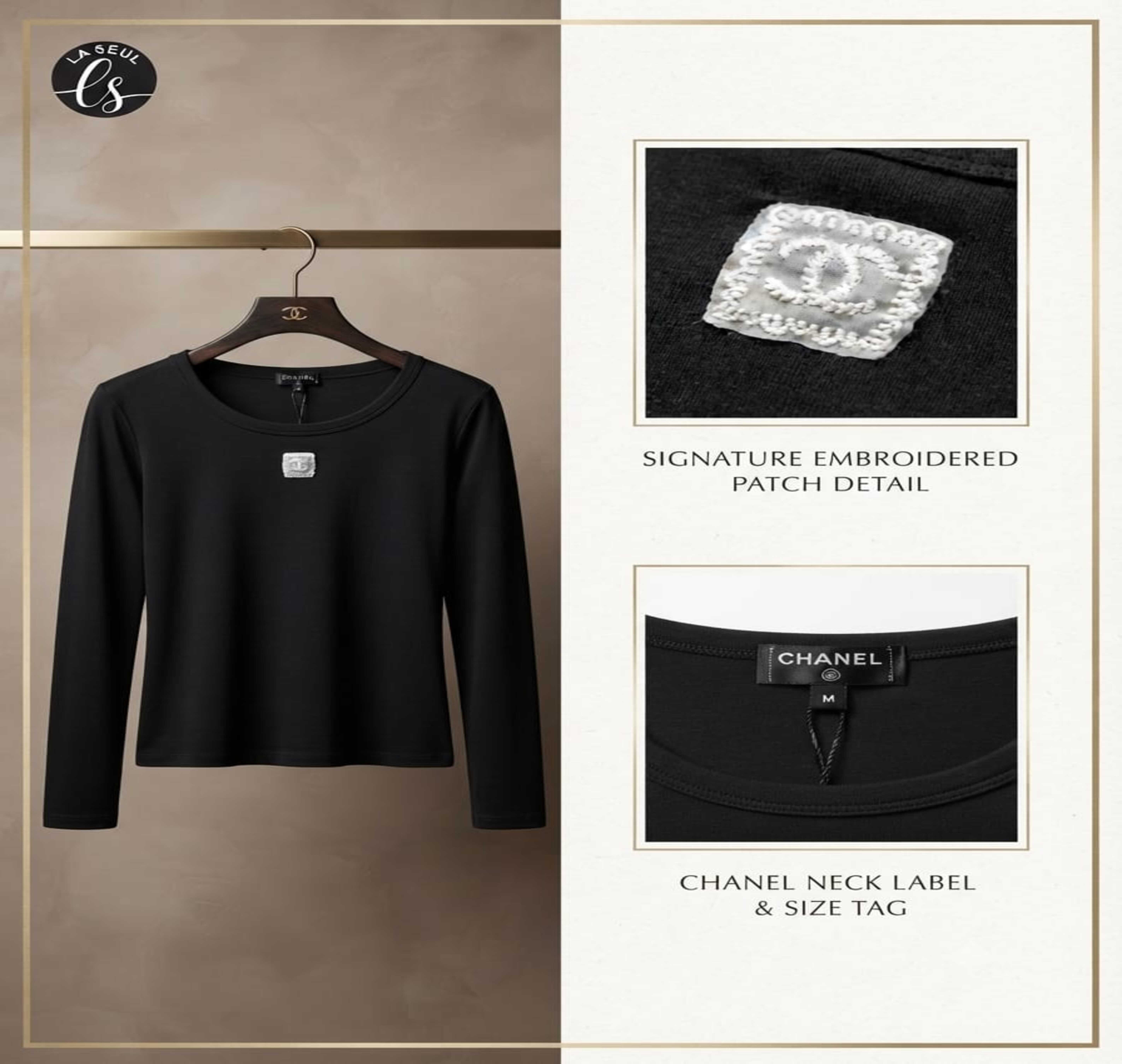 top chanel black logo gray