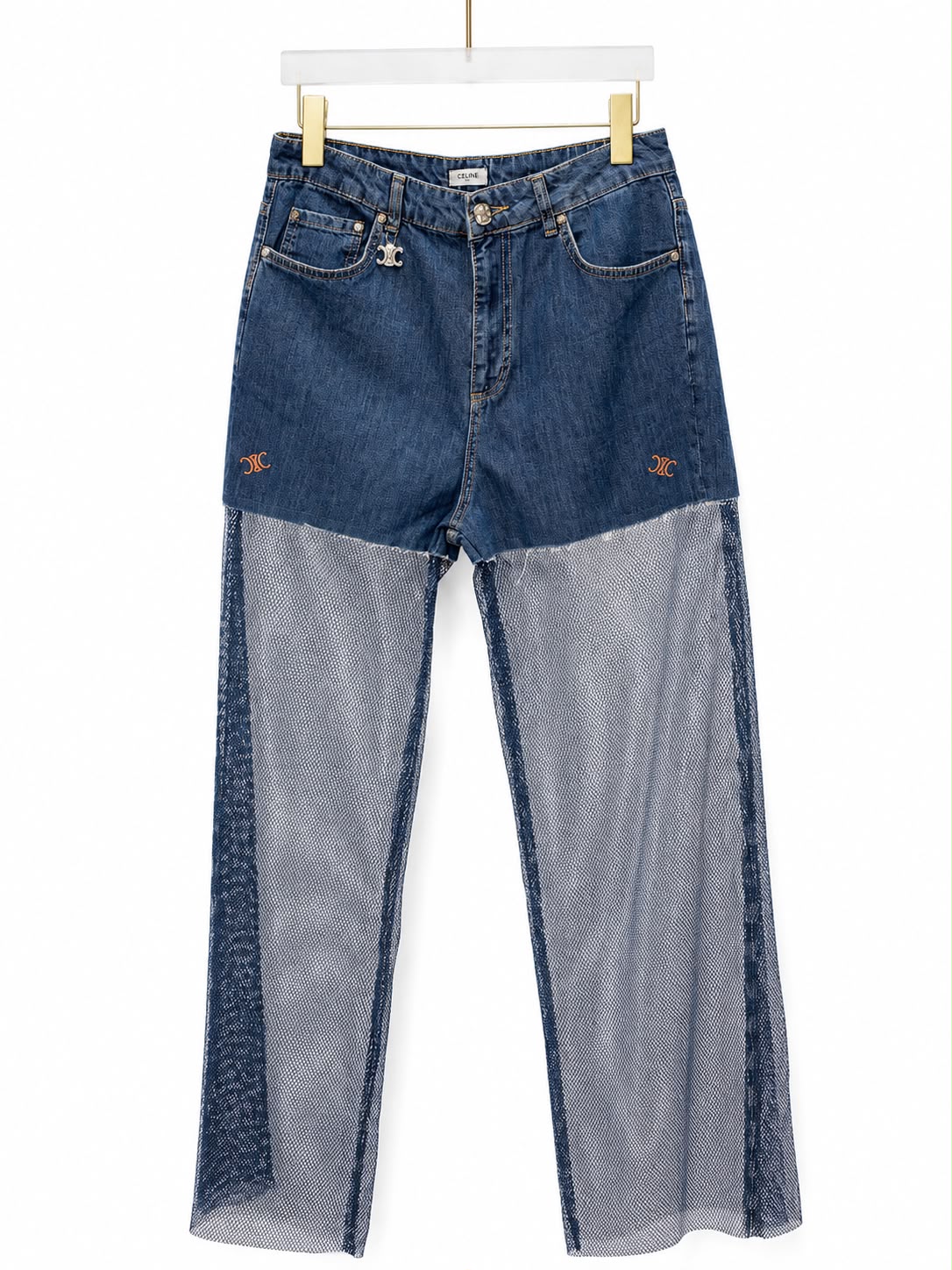 jeans blue denim mesh legs celine