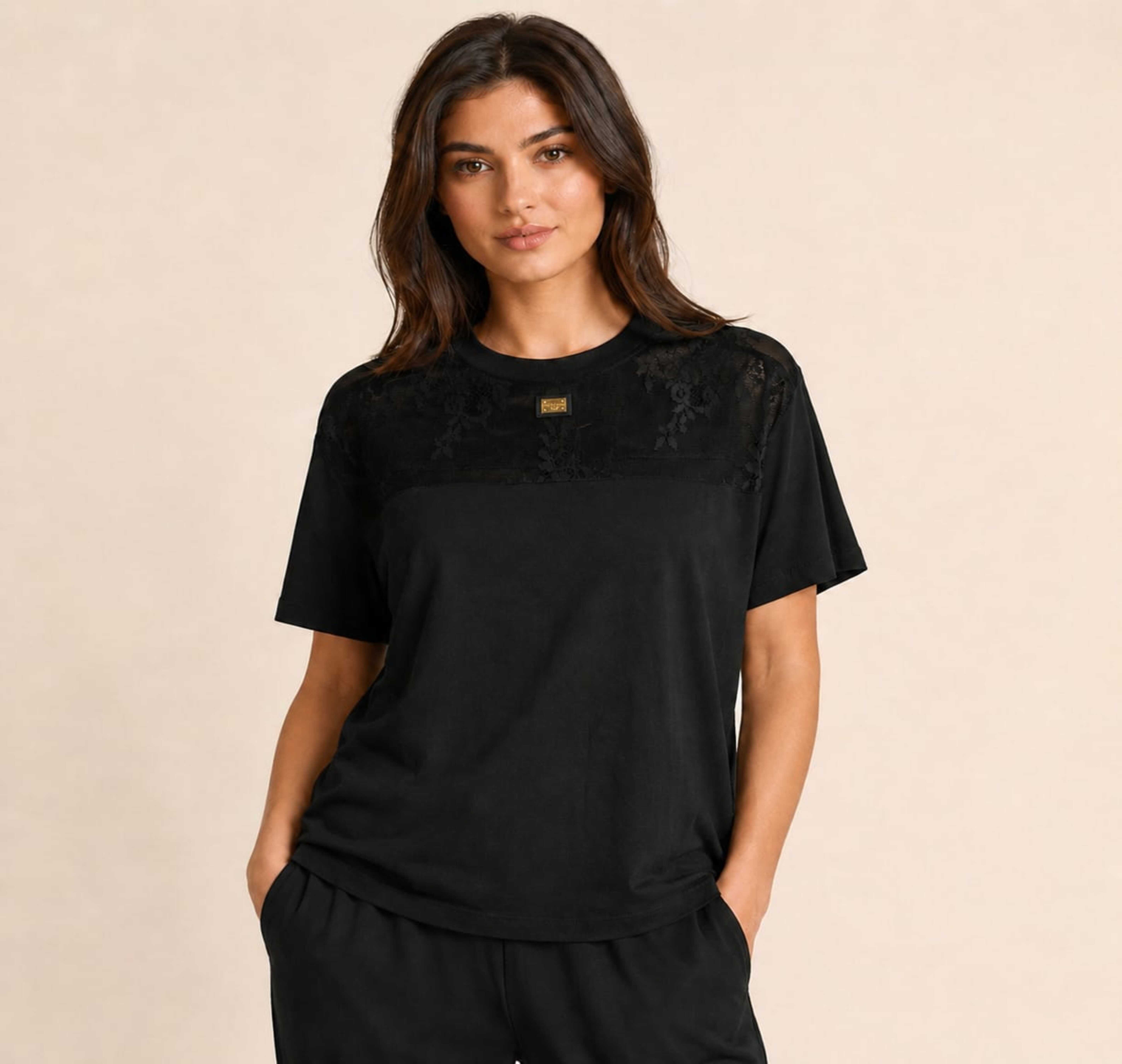 D&G-T-Shirt Black Cotton Ruffled