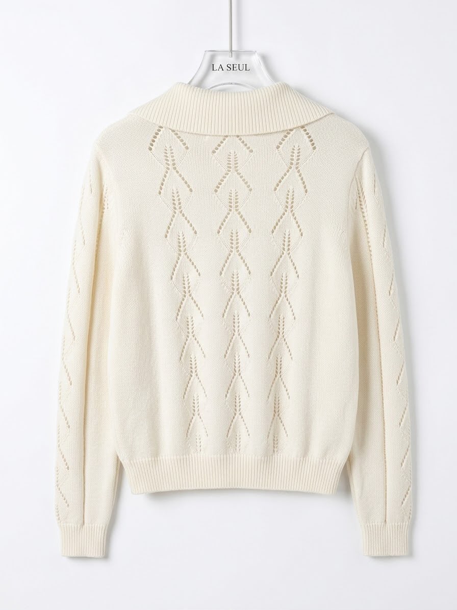Valentino zip-up knit cardigan Cream with embroidered berry motifs and pointelle details - Image 4