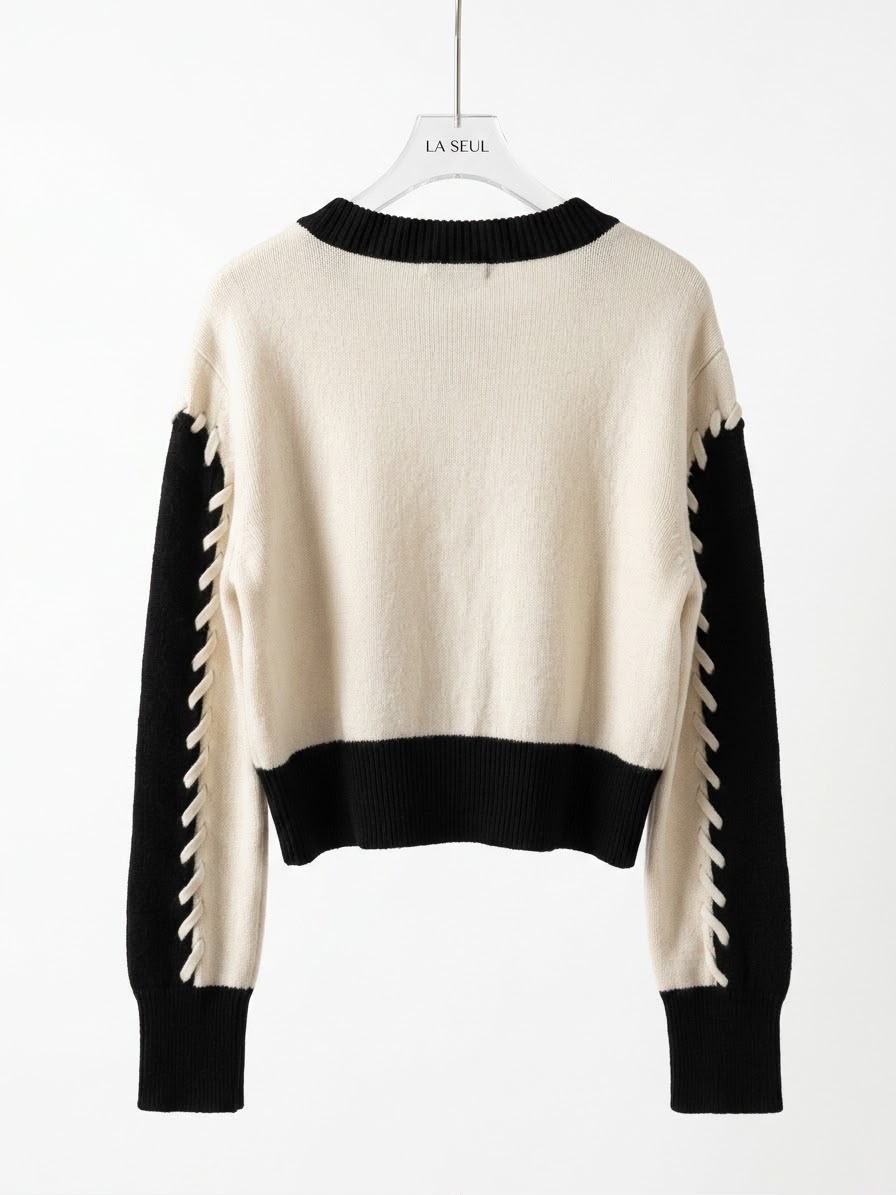 Loewe knit cardigan Cream and black with heart buttons, embroidered Anagram logo - Image 1