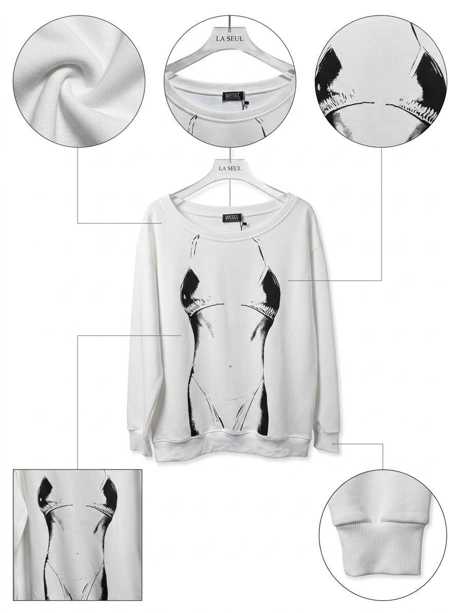 Diesel sweatshirt White with a black and white trompe l'oeil bikini body graphic print - Image 3