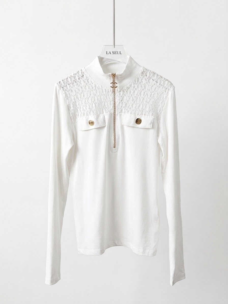Long-Sleeve Zip Top Chanel White - Image 1