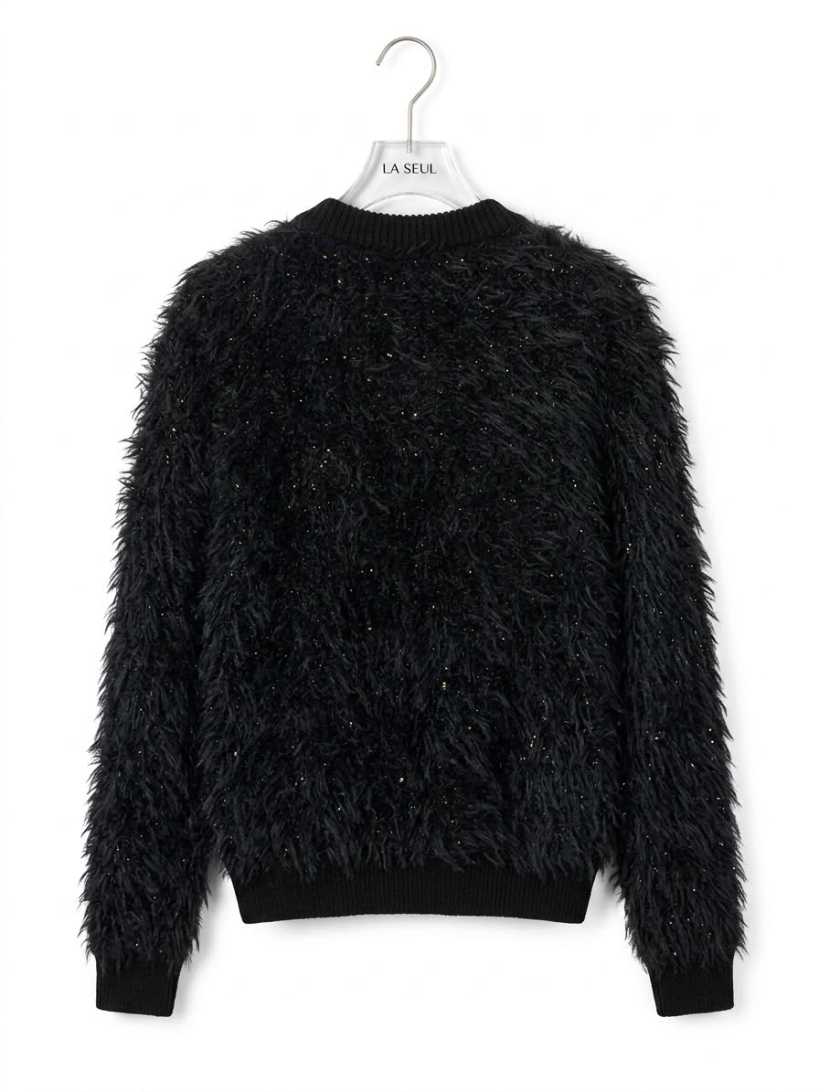 Celine shaggy knit cardigan Black with gold Triomphe logo and buttons - Image 3