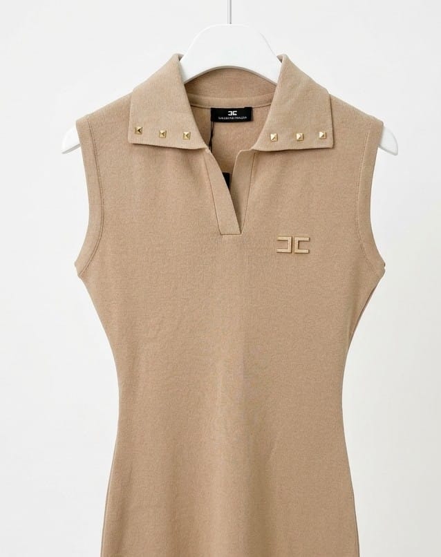 Elisabetta Dress Beige sleeveless - Image 6