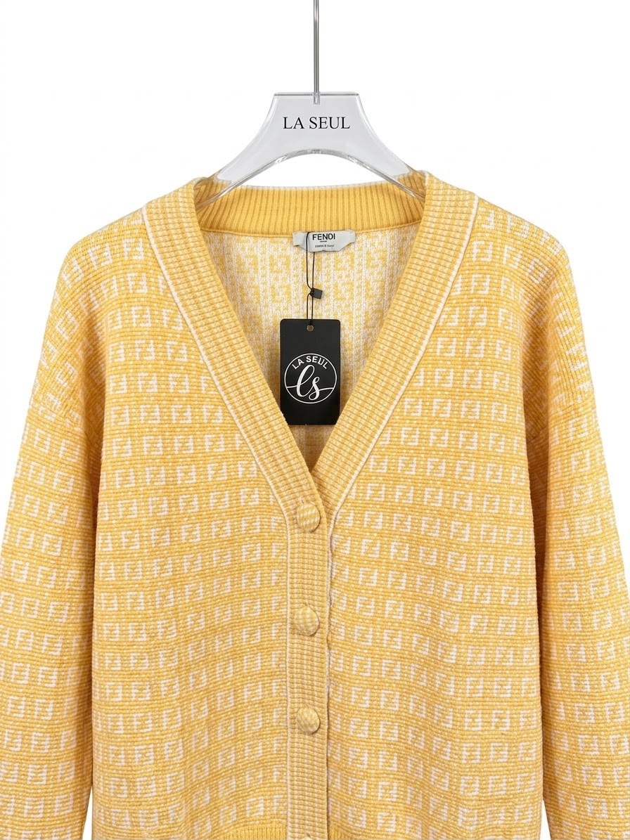 Fendi monogram knit cardigan Yellow and white - Image 3