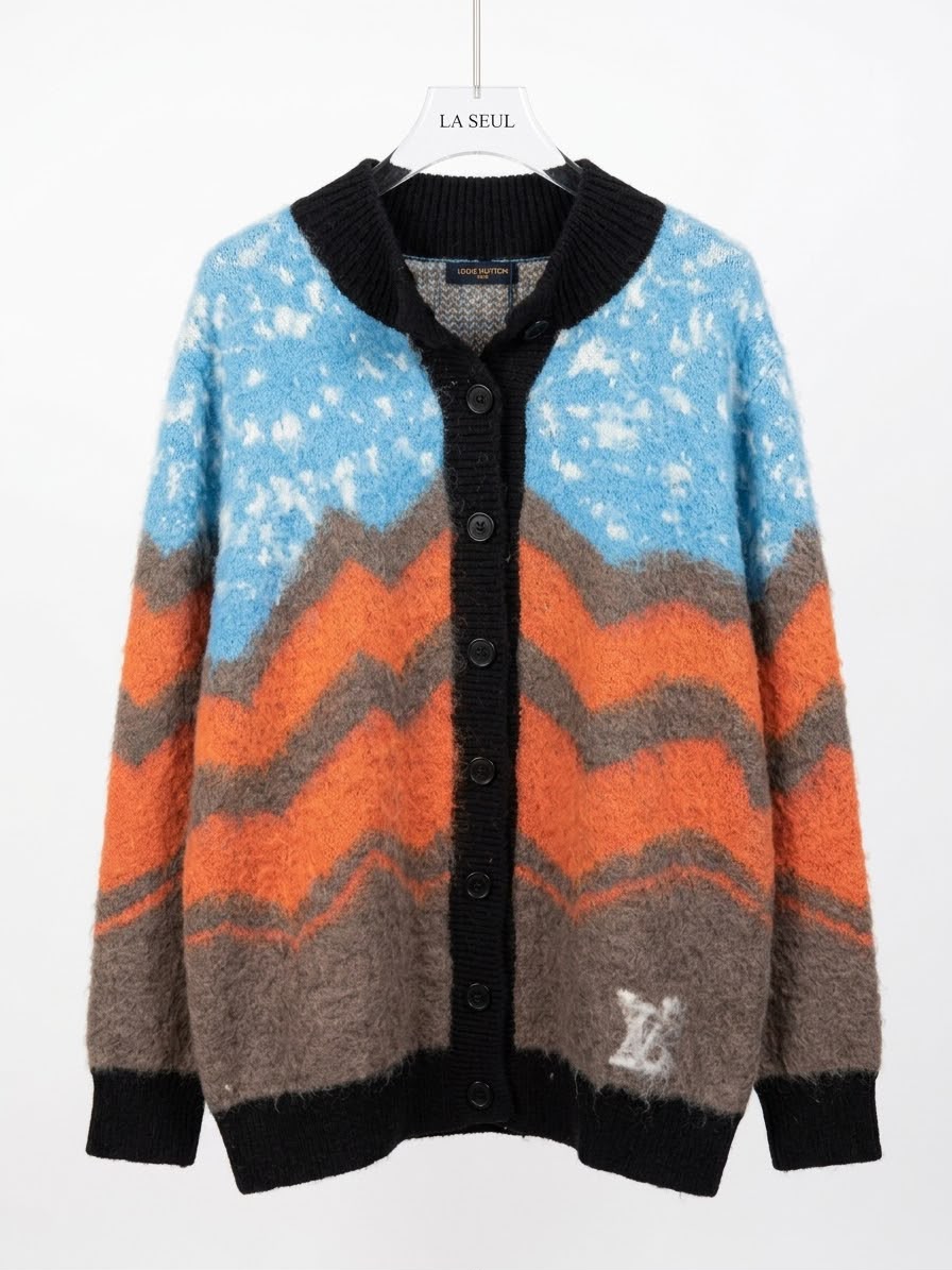 Louis Vuitton brushed knit cardigan Multicolor with a scenic mountain - Image 2