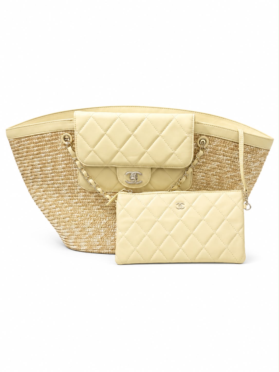 bag basket with leather biege - Image 3