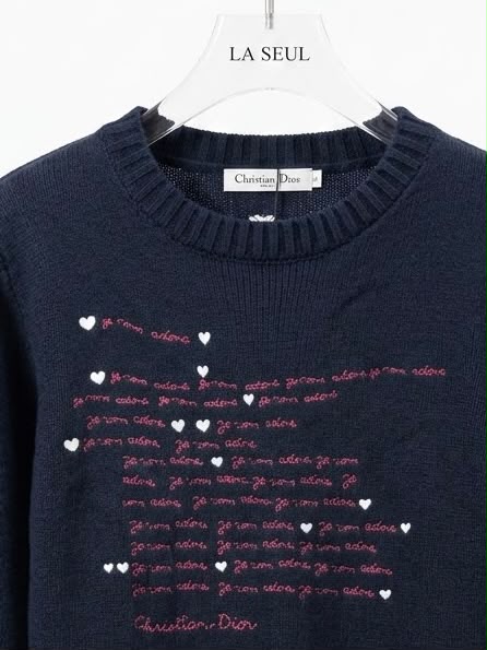 Christian Dior knit sweater Navy blue with red script embroidery - Image 3
