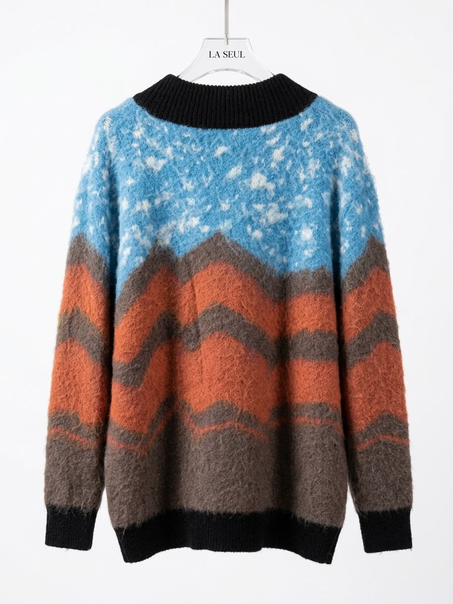 Louis Vuitton brushed knit cardigan Multicolor with a scenic mountain - Image 1