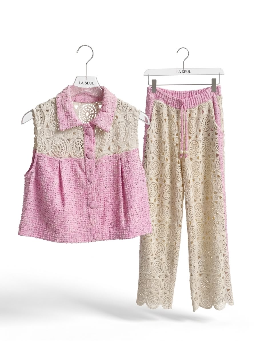 set top show pink & off white - Image 1