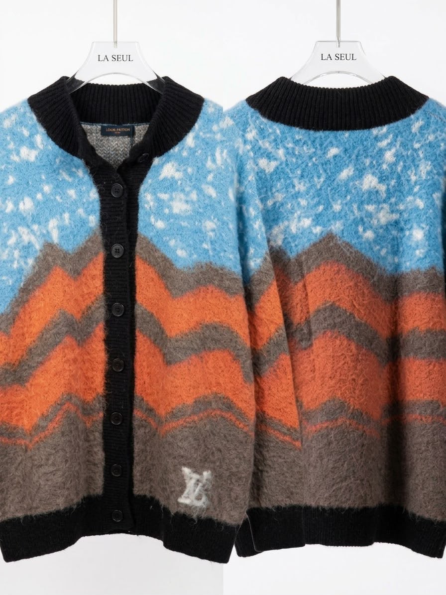 Louis Vuitton brushed knit cardigan Multicolor with a scenic mountain - Image 3