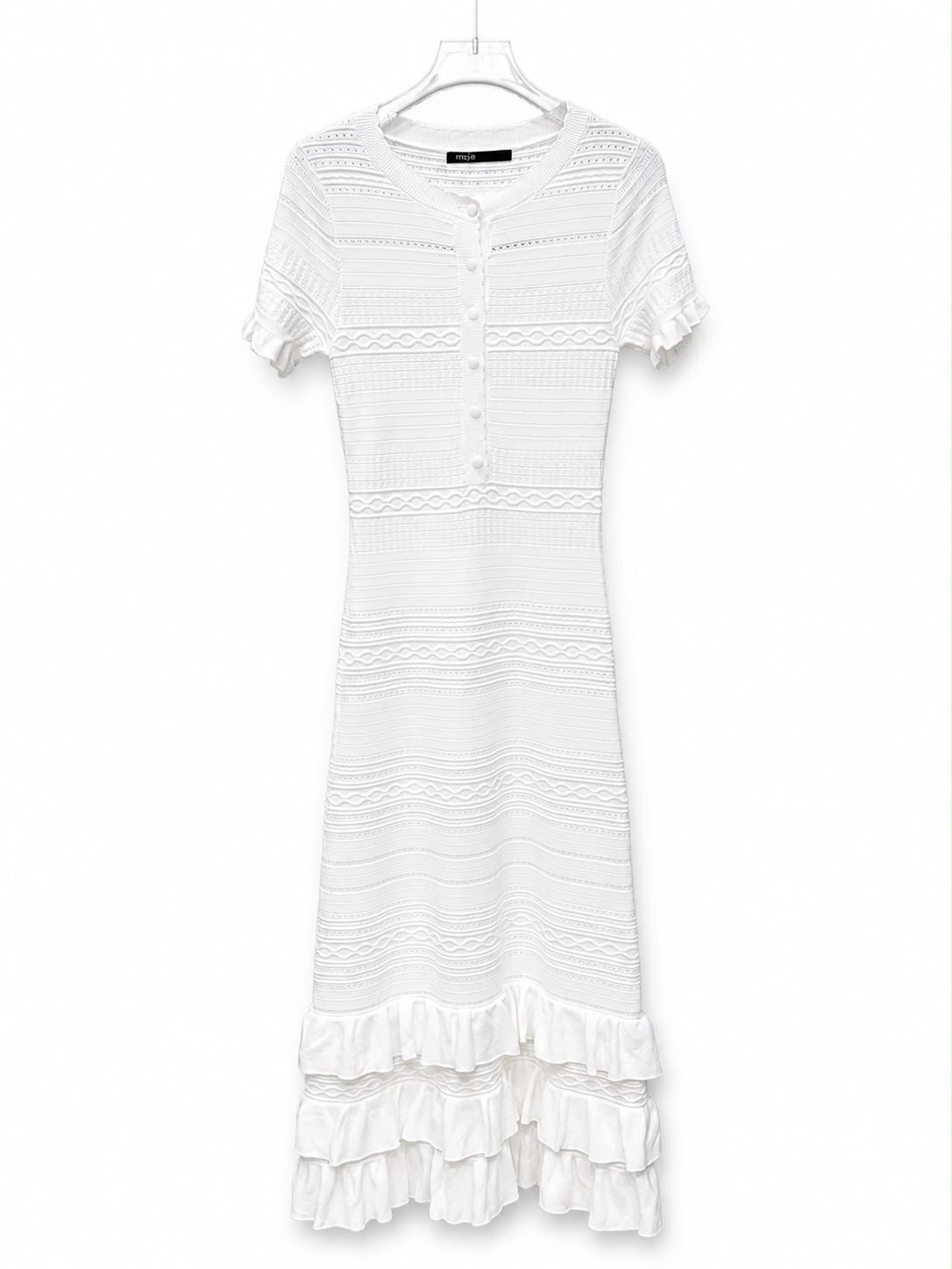 Dress white knit w/ruffle - Image 1