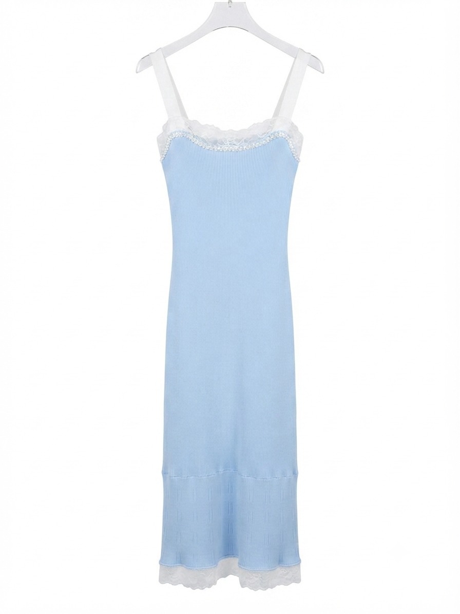 Dress blue ribbed 2 sholders - Image 1