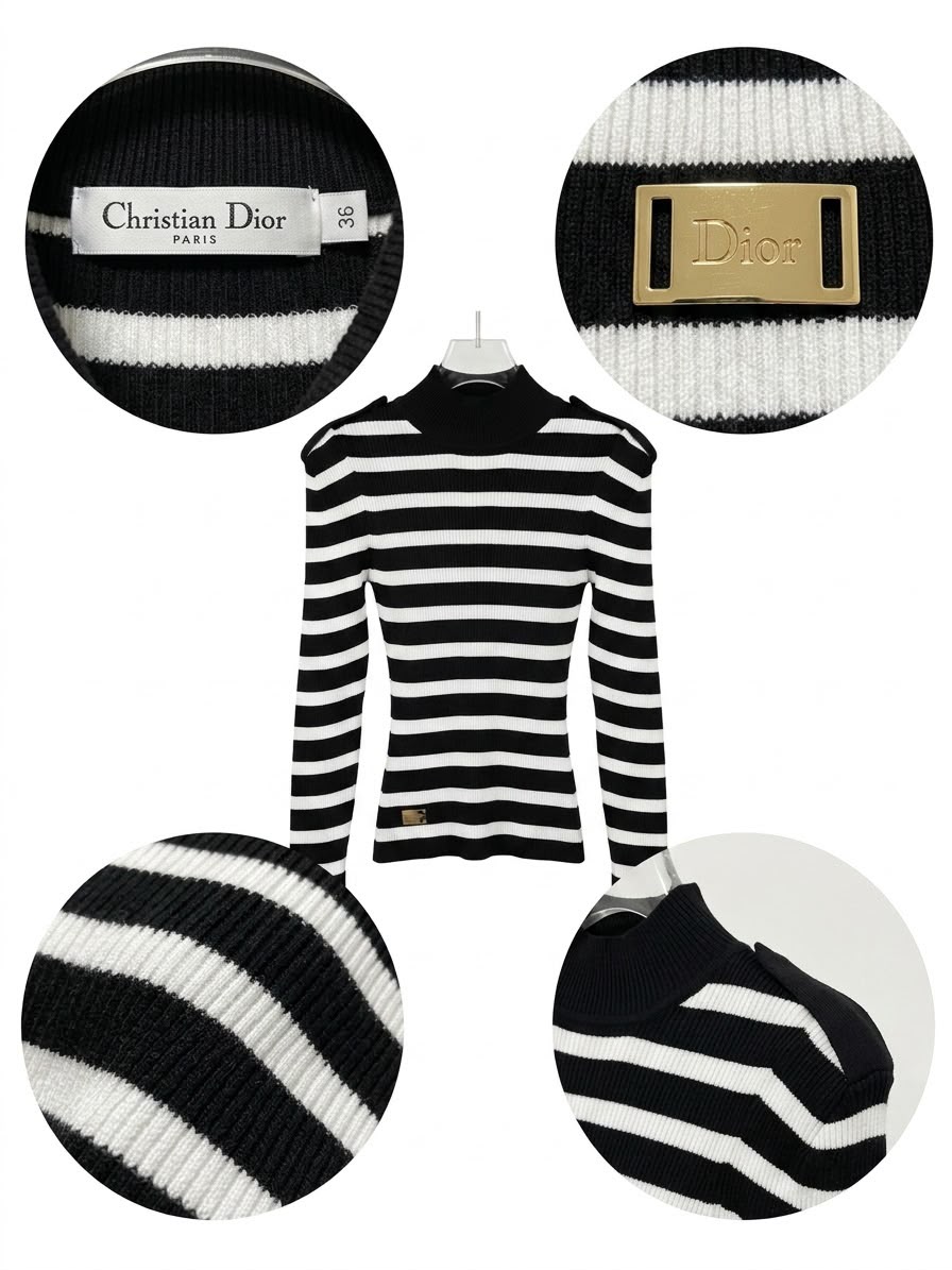 Black and white striped ribbed knit sweater with a solid mock neck Balmain - Image 3