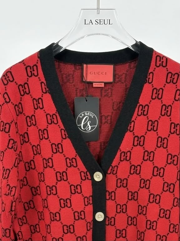 Gucci GG monogram knit cardigan Red and black - Image 3