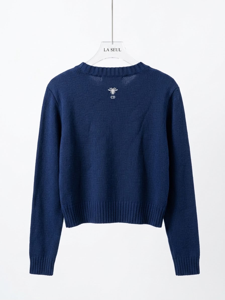 Christian Dior knit sweater Navy blue with red script embroidery - Image 2