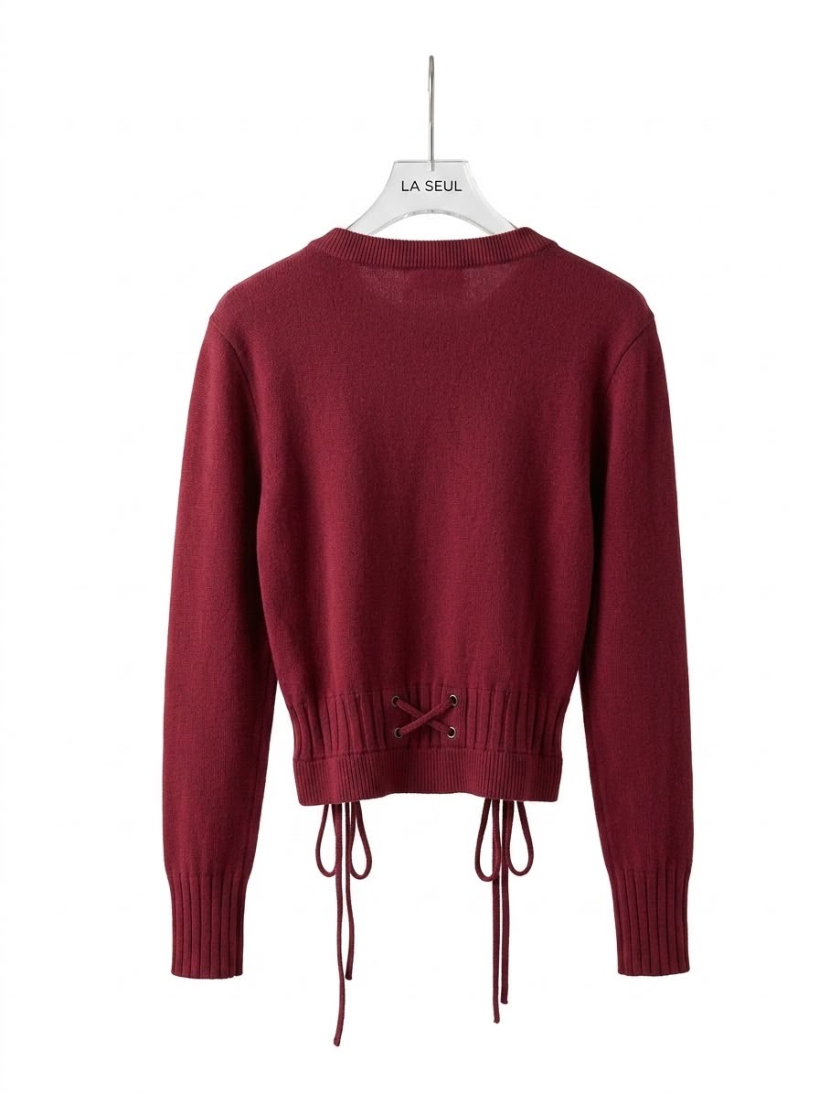 Dolce & Gabbana knit sweater Burgundy with corset-style lacing and a central gold DG logo - Image 1
