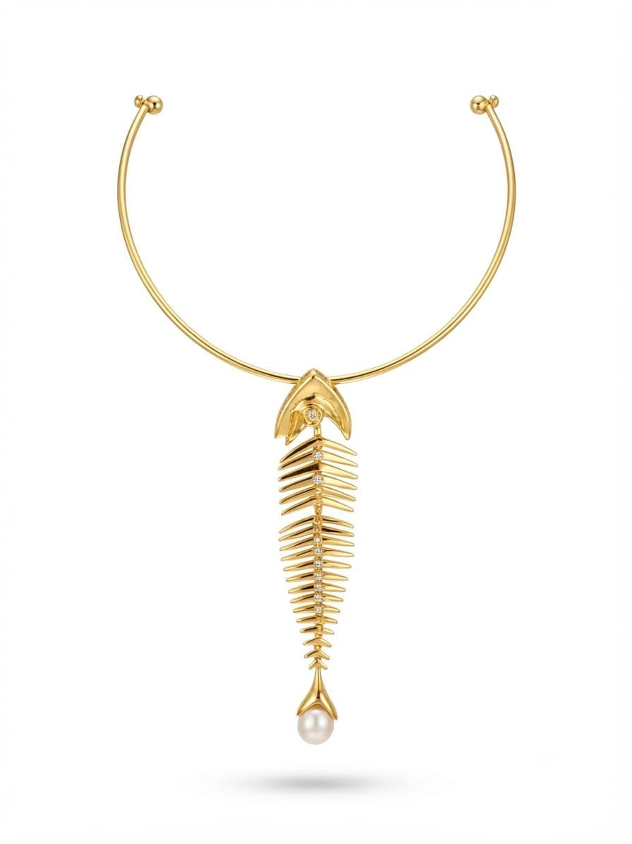 Golden Fishbone Neclace schiaparelli - Image 1