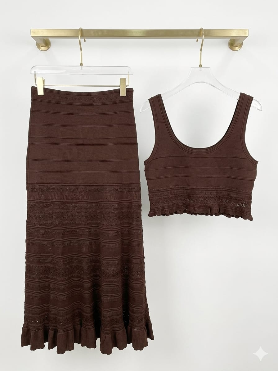 suit skirt brown knit crop sandro - Image 3