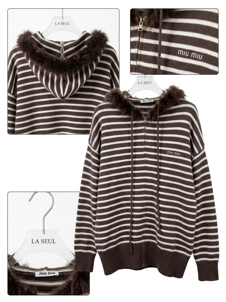 Miu Miu hoodie Brown with fur trim - Image 2