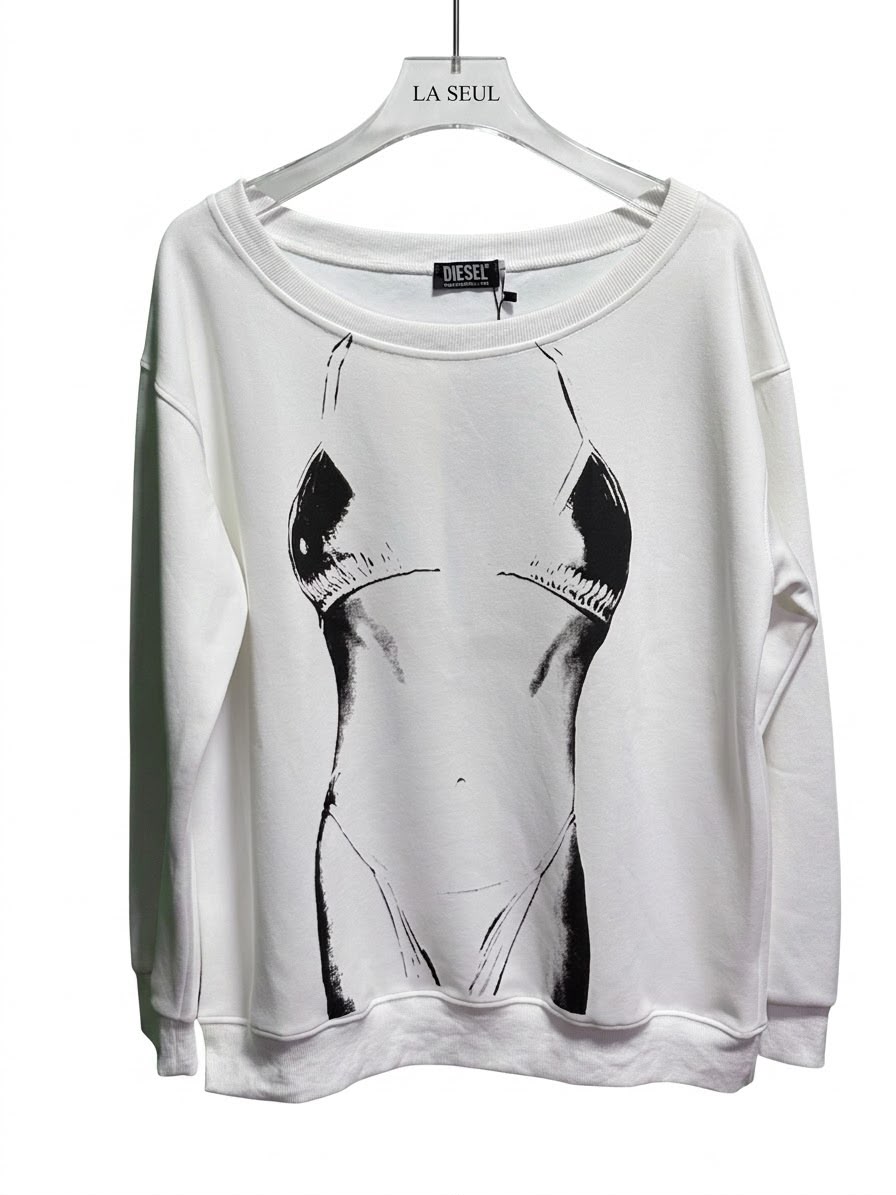 Diesel sweatshirt White with a black and white trompe l'oeil bikini body graphic print - Image 2