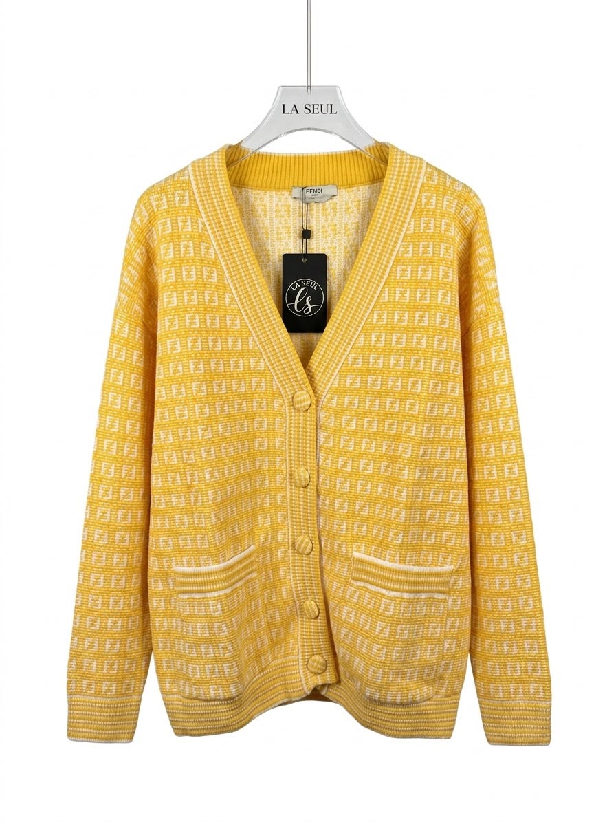 Fendi monogram knit cardigan Yellow and white