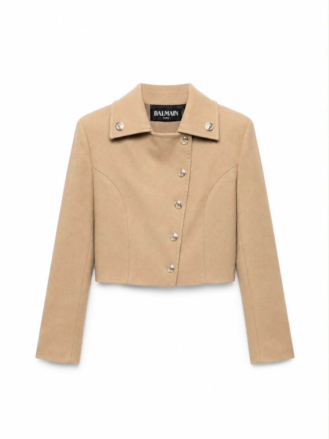 Balmain cropped tailored jacket Beige with silver buttons