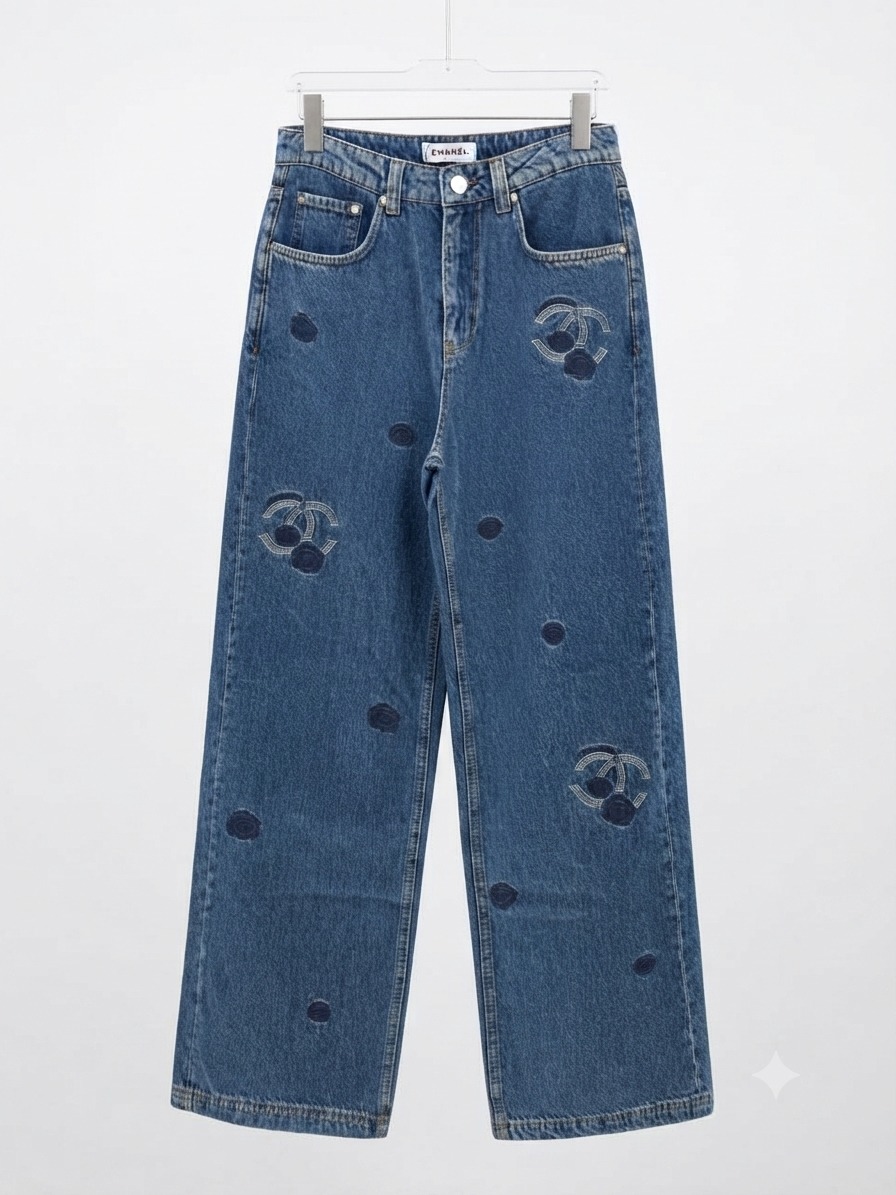 Jeans blue logo chanel flower