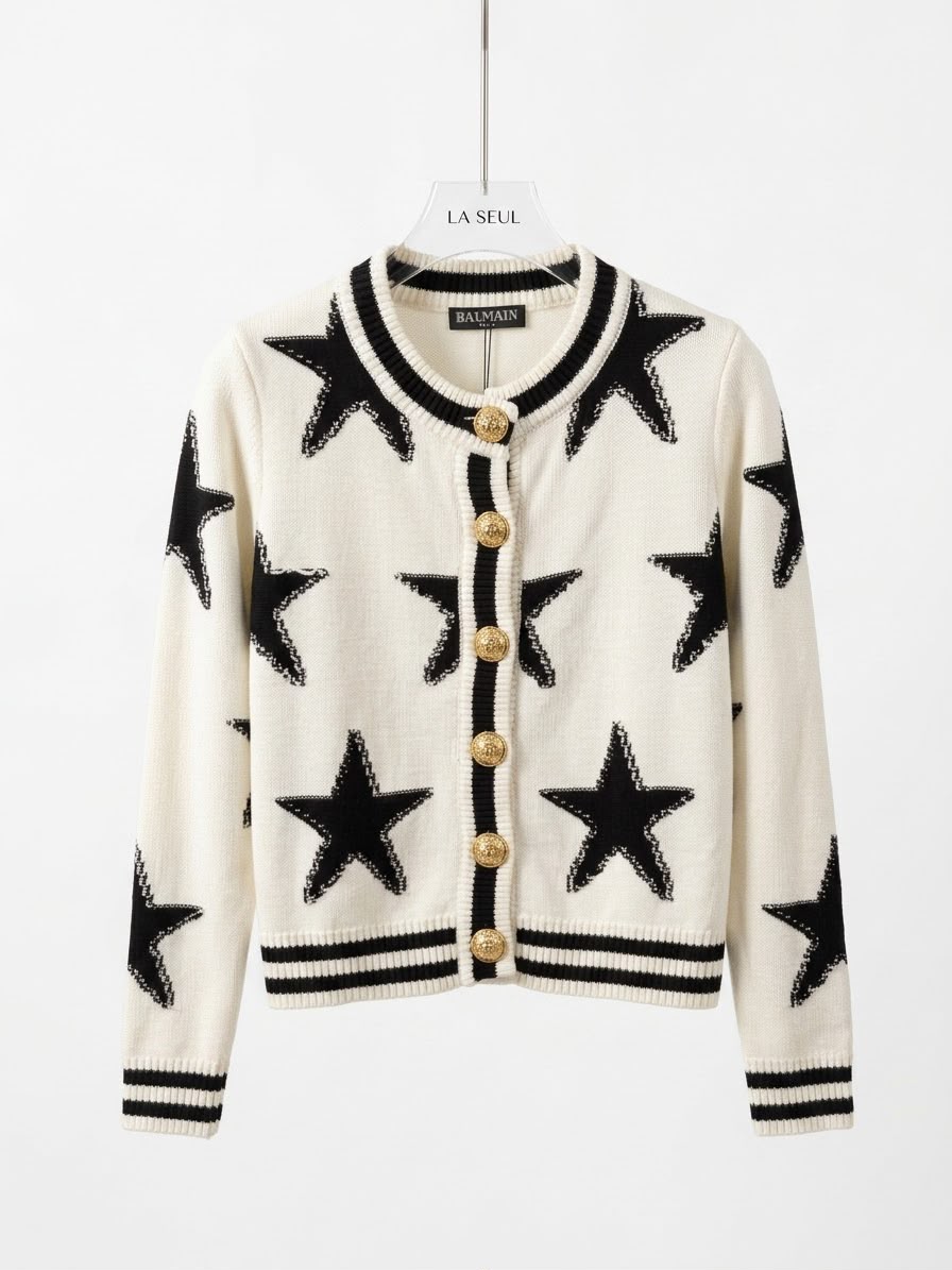 BALMAIN Star Motif Cardigan white