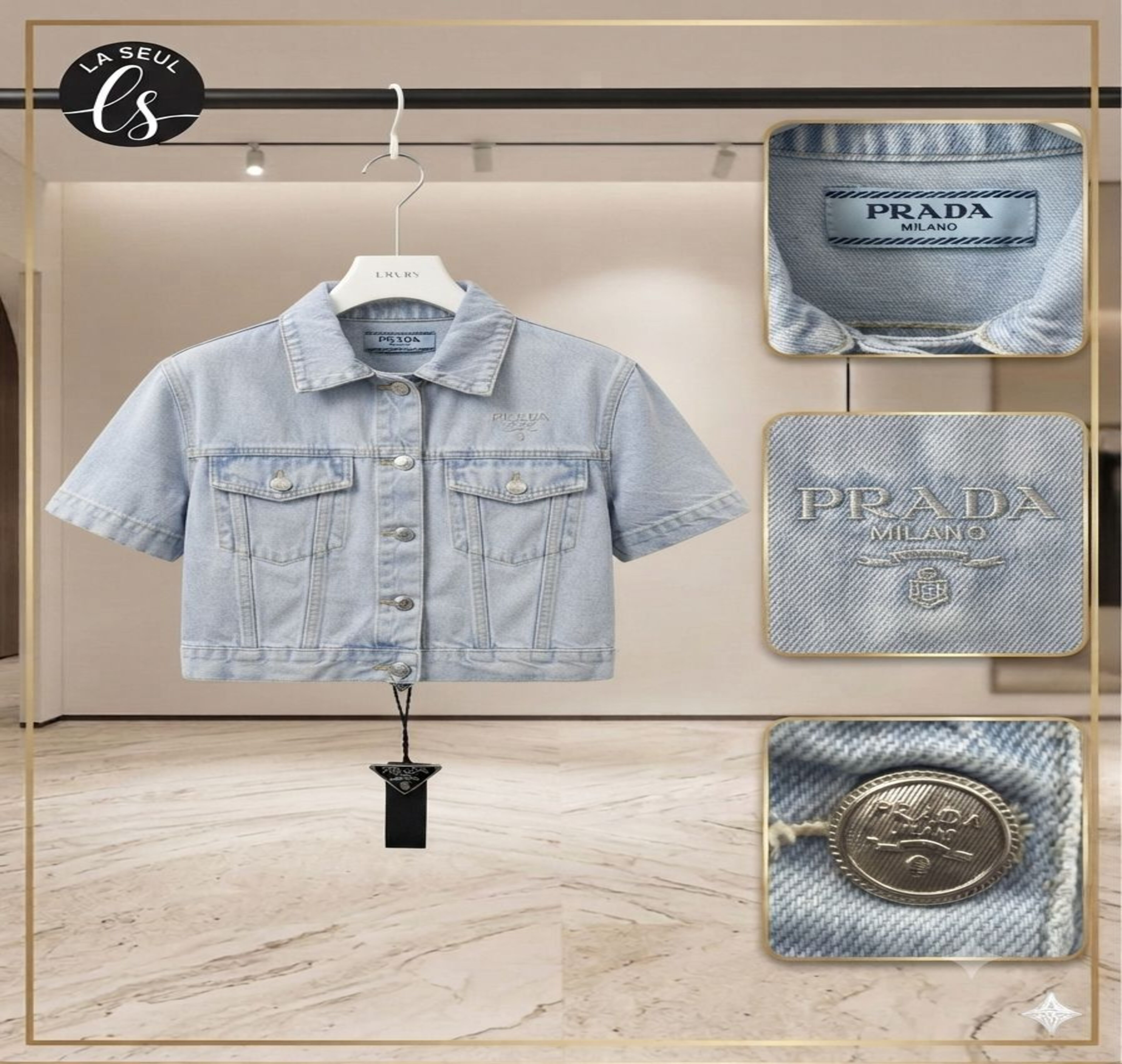 Cropped Short-Sleeve Denim Shirt