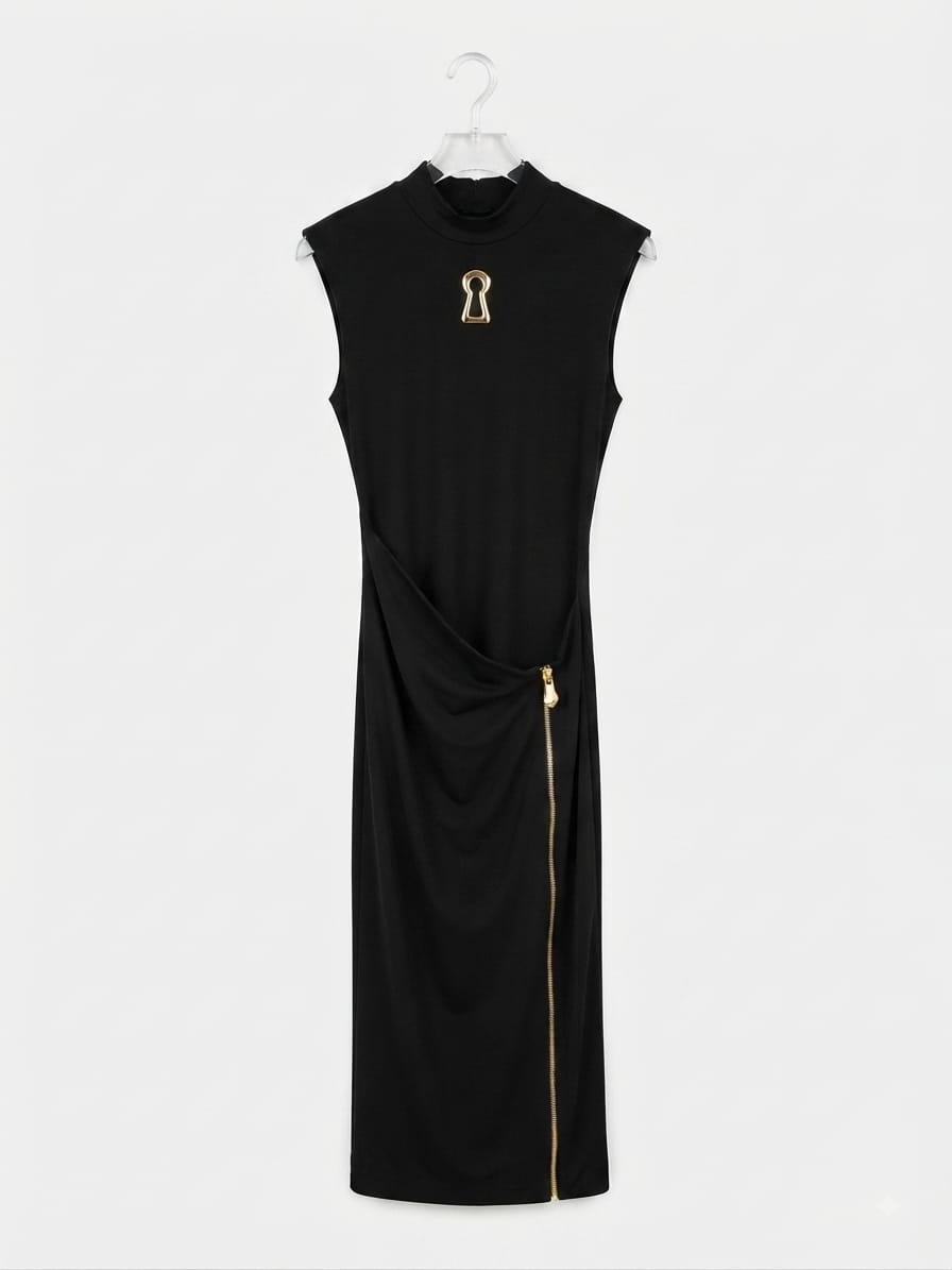 Dress Black sleeveless gold Kay
